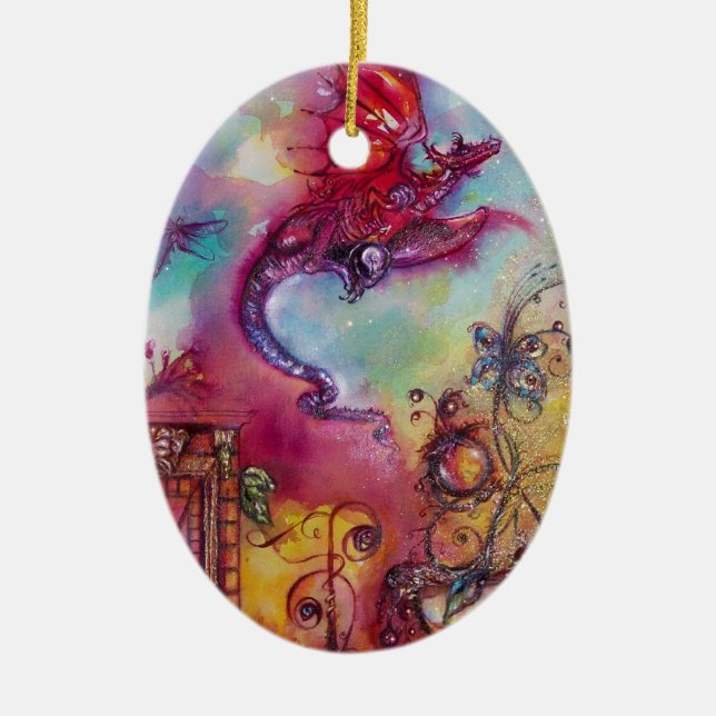 GARDEN OF THE LOST SHADOWS- FLYING RED DRAGON CERAMIC TREE DECORATION (Front)
