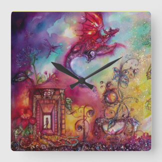 GARDEN OF THE LOST SHADOWS / FLYING RED DRAGON SQUARE WALL CLOCK