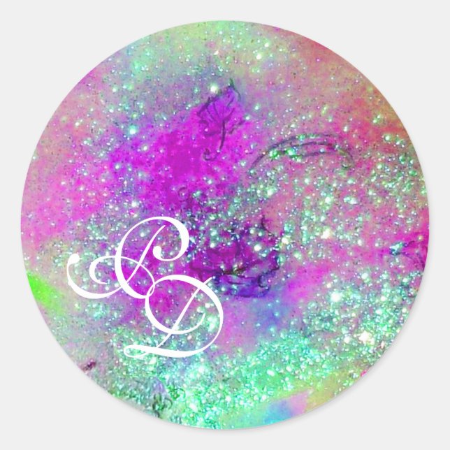GARDEN OF THE LOST SHADOWS Pink Purple Blue Floral Classic Round Sticker (Front)