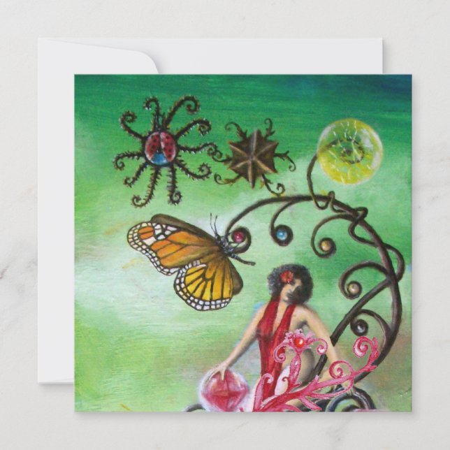 GARDEN OF THE MELISSA 2, bright red ,pink green Invitation (Front)