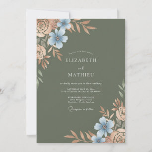 Garden Olive Azure Blossom Wedding Invitation