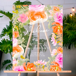 Garden orange wildflowers welcome graduation acrylic sign