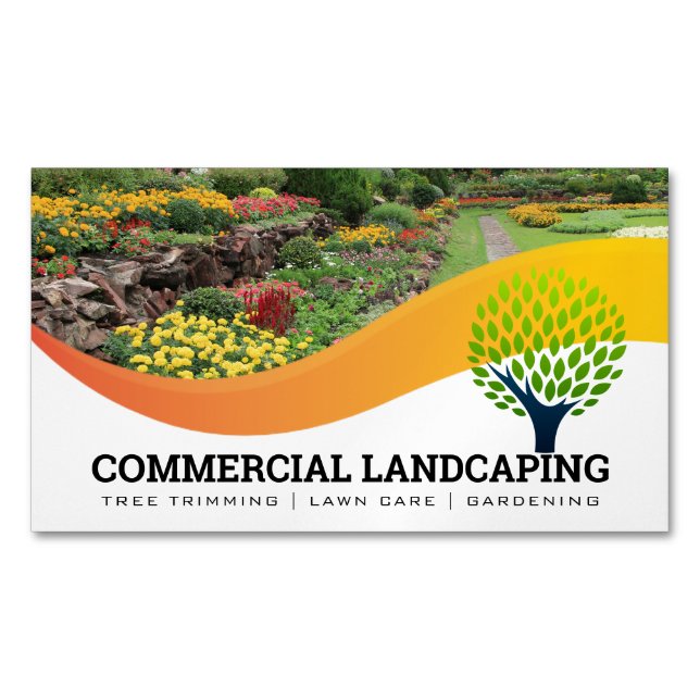 Garden Outdoors | Tree Logo | Landscaping Magnetic Business Card (Front)