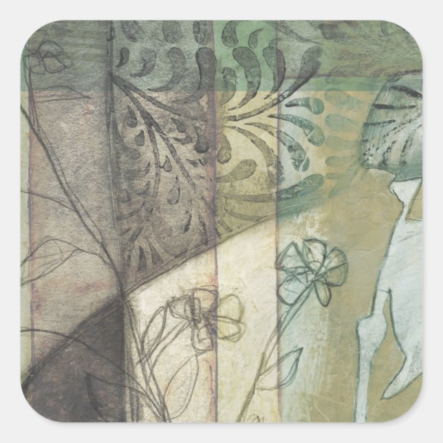 Garden Panel with Leaves, Flowers, and Grass Square Sticker (Front)