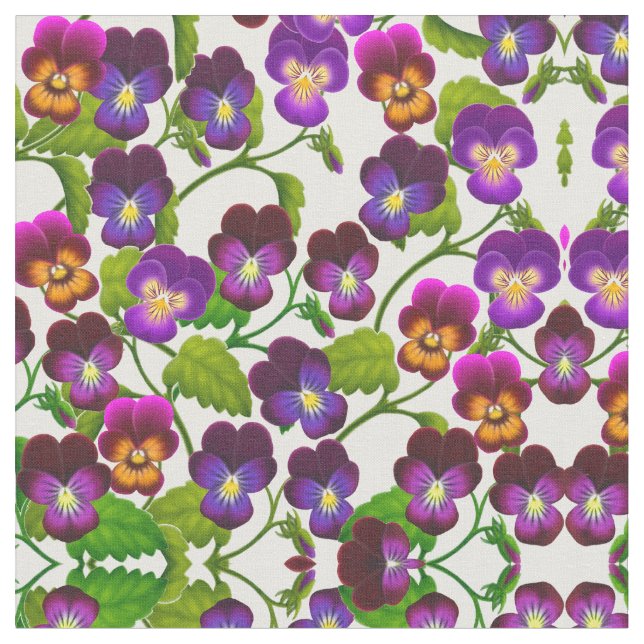 Garden Pansy Viola Flowers Fabric (Close Up)