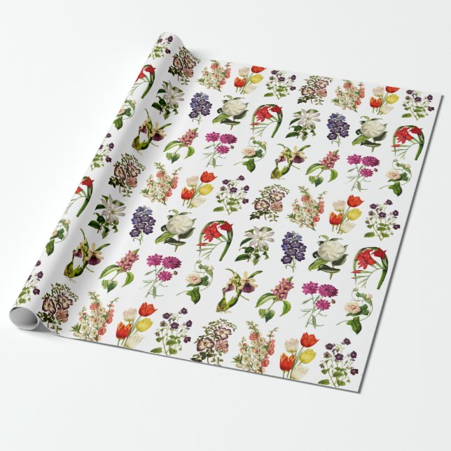 Garden Paradise Vintage Flower Botanical Print Wrapping Paper (Unrolled)