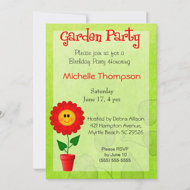 Garden Party  Birthday Invitations (Front)