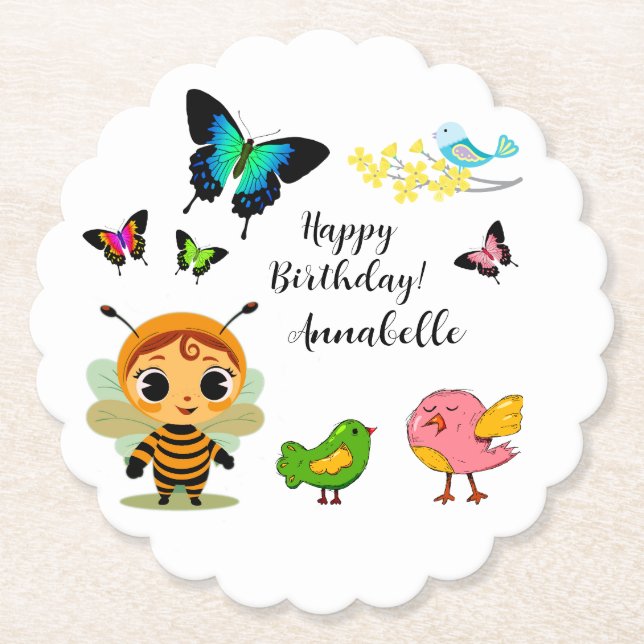 Garden Party Children Celebration Paper Coaster (Front)