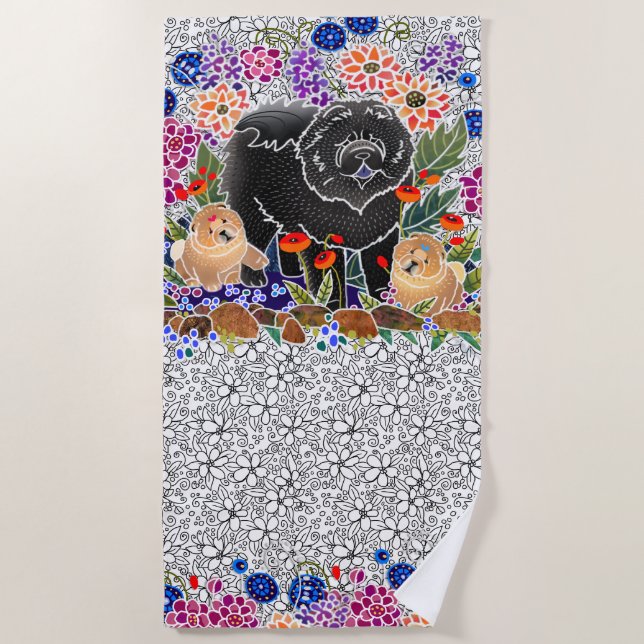 GARDEN PARTY chow  beach towel  white background (Front)