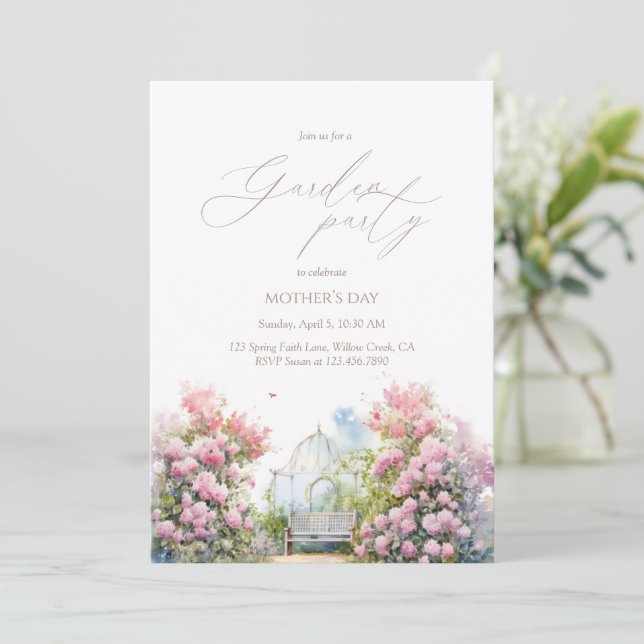 Garden Party Floral Gazebo Elegant Mother’s Day Invitation (Standing Front)
