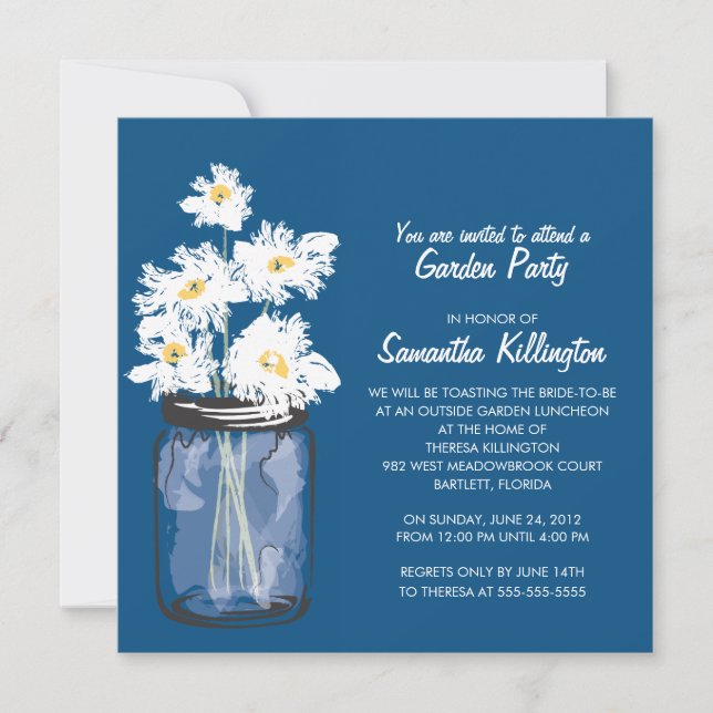 Garden Party Mason Jar & White Daisies Invitation (Front)