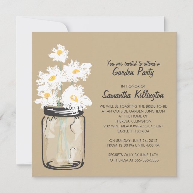 Garden Party Mason Jar & White Daisies Invitation (Front)