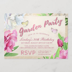 Garden Party Pink Floral with Butterflies Invite