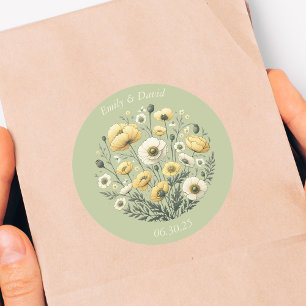 Garden Party Sage Wildflower Wedding Classic Round Sticker