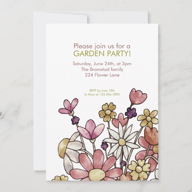 Garden Party Watercolor Flowers Invitation (Front)