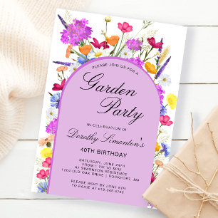 Garden Party Watercolor Wildflower 40th Birthday Invitation