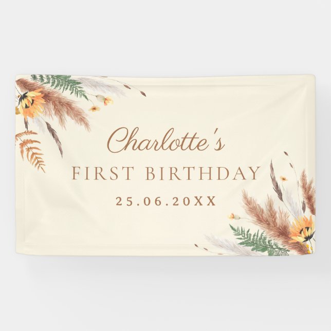 Garden Party Wildflower Floral 1st Birthday Banner (Horizontal)
