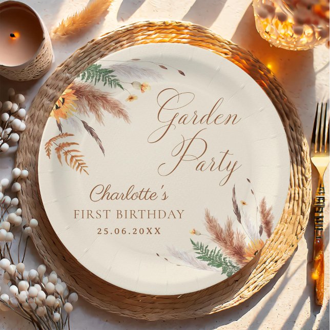 Garden Party Wildflower Floral 1st Birthday Paper Plate (Creator Uploaded)