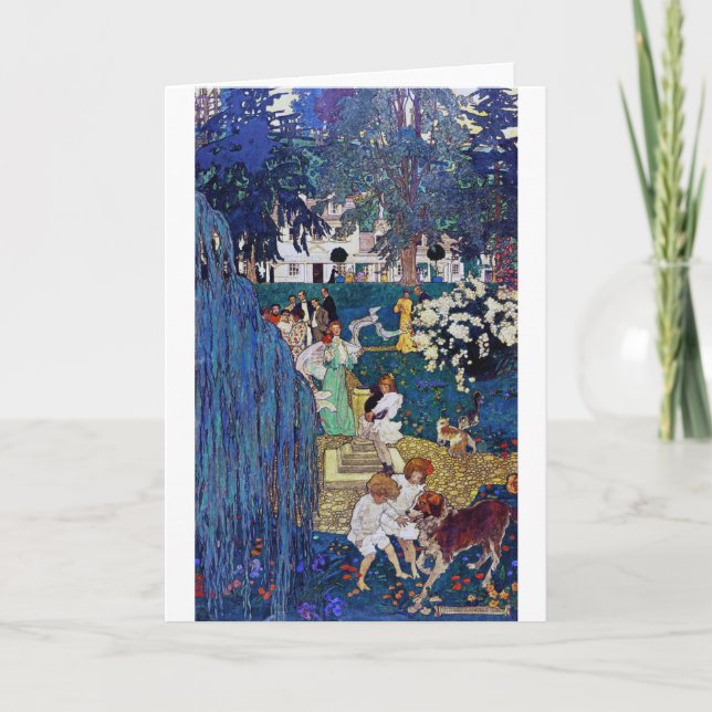 Garden Party with Dog & Cat, Jessie Willcox Smith Card (Front)