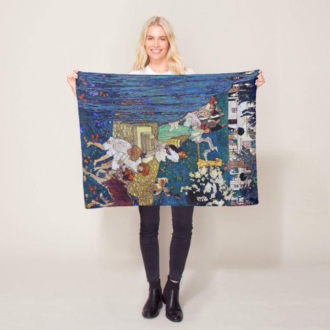 Garden Party with Dog & Cat, Jessie Willcox Smith Fleece Blanket (In Situ)