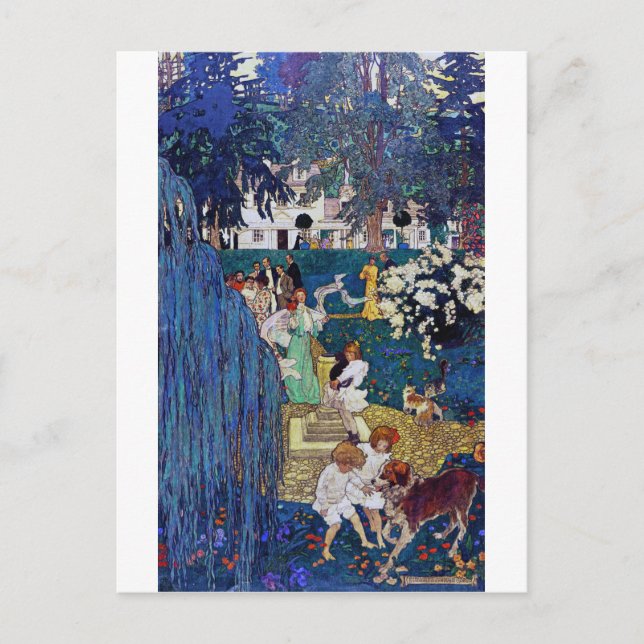 Garden Party with Dog & Cat, Jessie Willcox Smith Postcard (Front)