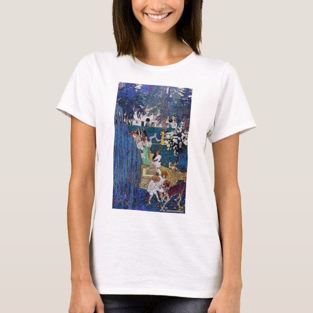 Garden Party with Dog & Cat, Jessie Willcox Smith T-Shirt (Front)