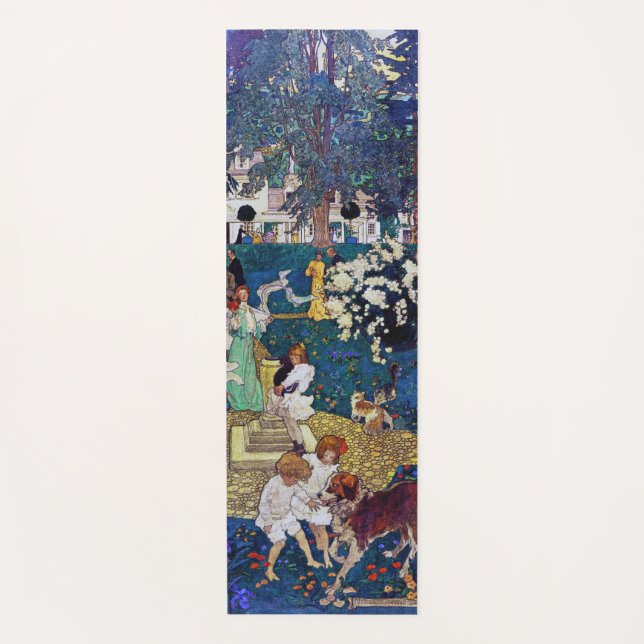 Garden Party with Dog & Cat, Jessie Willcox Smith Yoga Mat (Front)