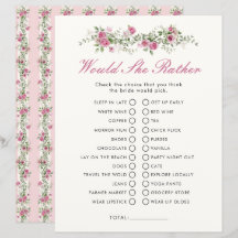Garden Party Would She Rather Bridal Shower Game