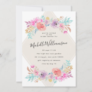 Garden Pastel Flower Wedding Bridal Shower Invitation