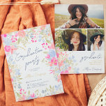 Garden pastel wild flowers photo graduation invitation<br><div class="desc">🎓🌸 'Bloom' where you're planted and celebrate your achievements with Our Garden Romance Floral Invitation. Featuring soft pastel hand painted floral watercolor, in light pink, grey, lavender and an elegant brush script.. Add 3 photos and share the joy with all your favourite people. Featuring pretty hand painted watercolor flowers and...</div>