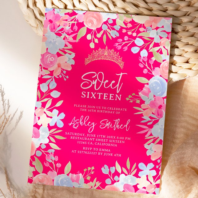 Garden pastel wild flowers Sweet 16 birthday Invitation (Garden pastel wild flowers Sweet 16 birthday Invitation)