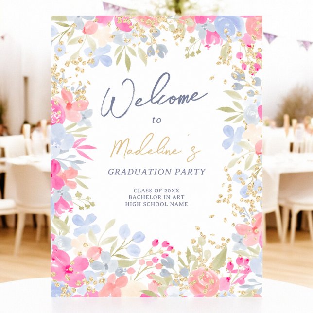 Garden pastel wildflowers welcome graduation poster (Garden pastel wildflowers welcome graduation poster)