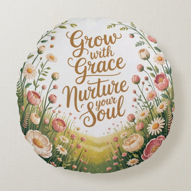 Garden Path Scene Grow With Grace Quote Round Cushion (Front)