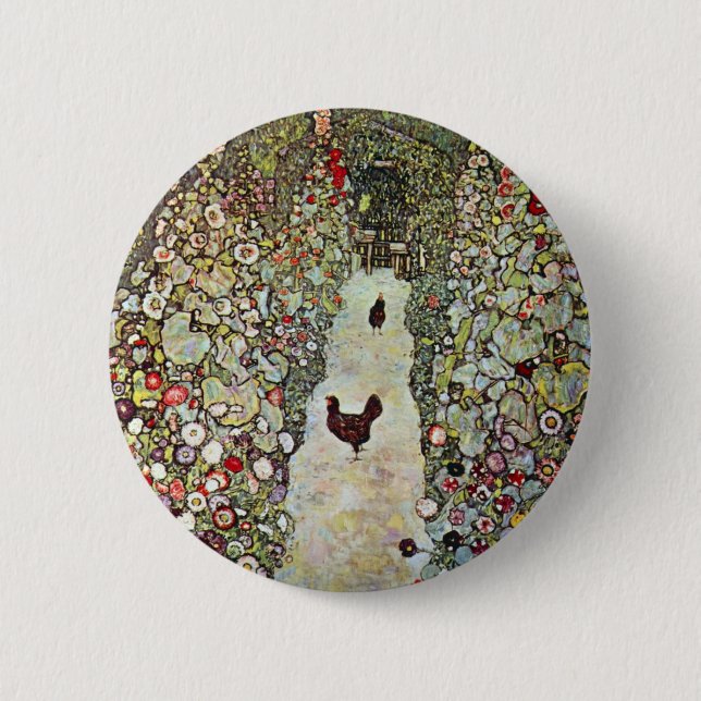 Garden Path w Chickens, Gustav Klimt, Art Nouveau 6 Cm Round Badge (Front)
