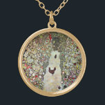 Garden Path w Chickens, Gustav Klimt, Art Nouveau Gold Plated Necklace<br><div class="desc">Garden Path with Chickens (1916) by Gustav Klimt is a vintage Victorian Era Symbolism fine art painting. A nature scene with chickens in the backyard flower garden on a farm. About the artist: Gustav Klimt (1862-1918) was an Austrian Symbolist painter and one of the most prominent members of the Vienna...</div>