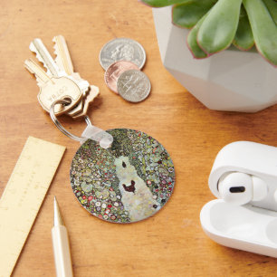 Garden Path w Chickens, Gustav Klimt, Art Nouveau Key Ring