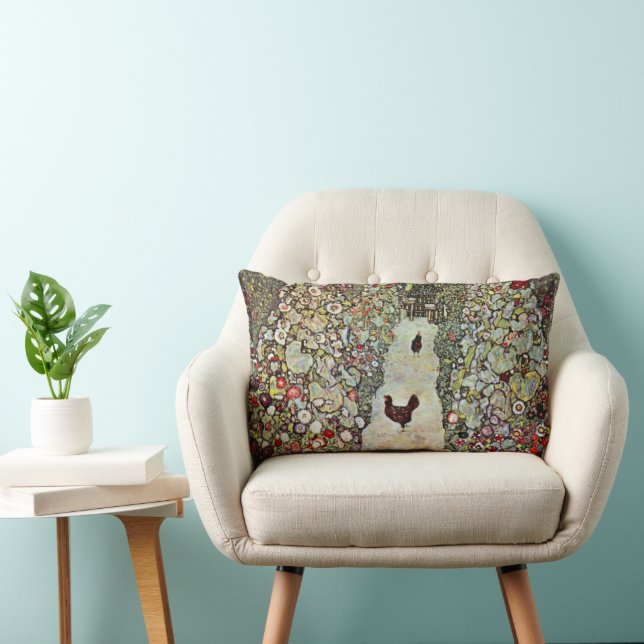 Garden Path w Chickens, Gustav Klimt, Art Nouveau Lumbar Cushion (Chair)