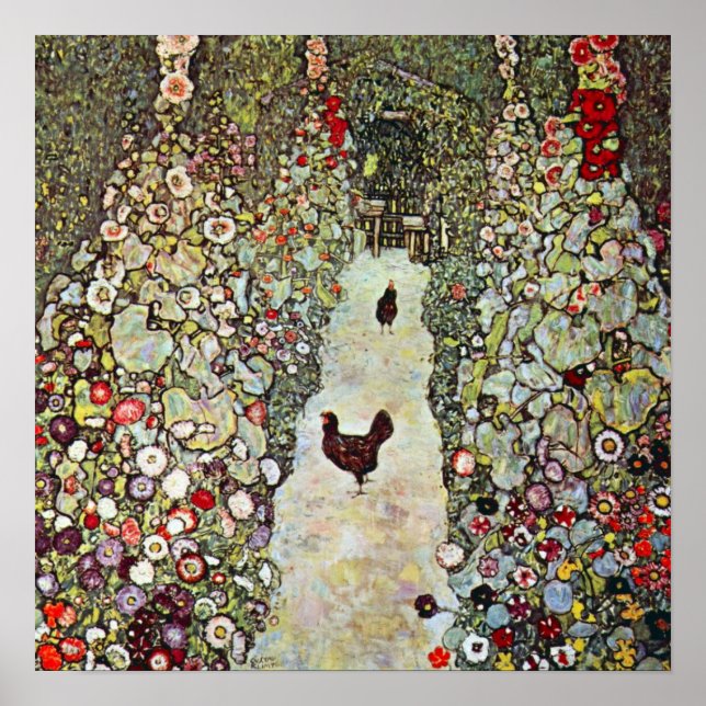 Garden Path w Chickens, Gustav Klimt, Art Nouveau Poster (Front)