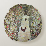 Garden Path w Chickens, Gustav Klimt, Art Nouveau Round Cushion<br><div class="desc">Garden Path with Chickens (1916) by Gustav Klimt is a vintage Victorian Era Symbolism fine art painting. A nature scene with chickens in the backyard flower garden on a farm. About the artist: Gustav Klimt (1862-1918) was an Austrian Symbolist painter and one of the most prominent members of the Vienna...</div>