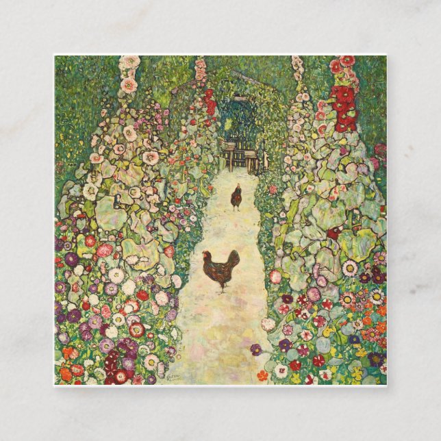Garden Path with Chickens by Gustav Klimt Square Business Card (Front)