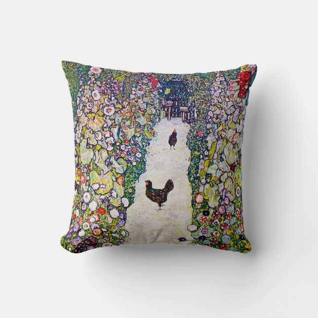 Garden Path with Chickens, Gustav Klimt Cushion (Front)