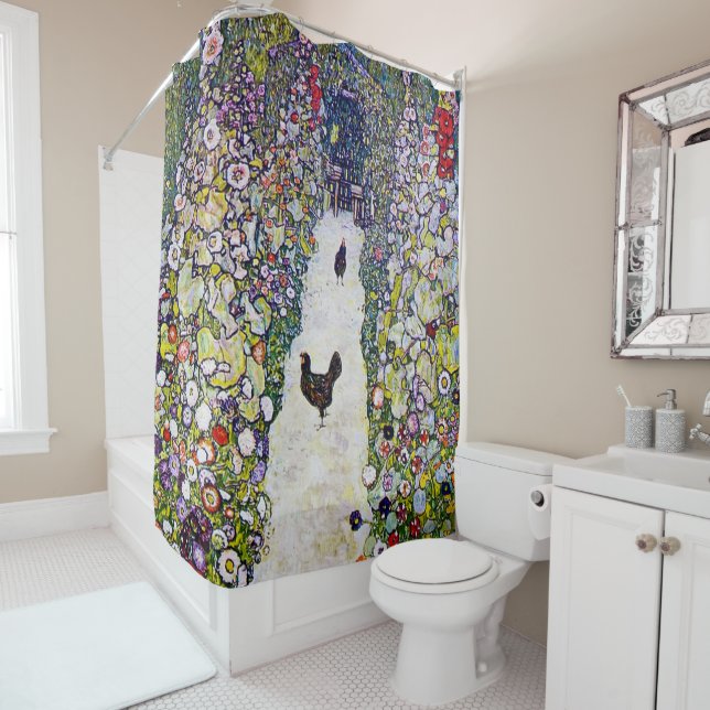 Garden Path with Chickens, Gustav Klimt Shower Curtain (In Situ)
