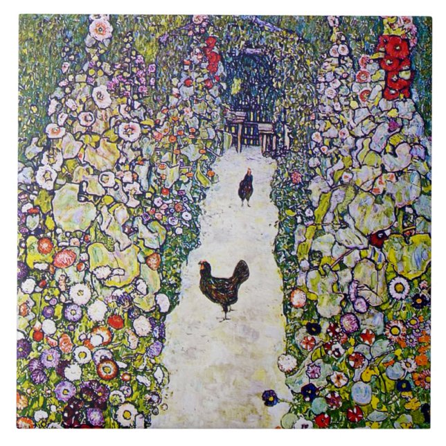 Garden Path with Chickens, Gustav Klimt Tile (Front)