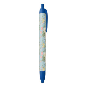 Garden Peony Floral Pattern Black Ink Pen