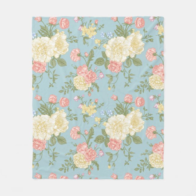 Garden Peony Floral Pattern Fleece Blanket (Front)
