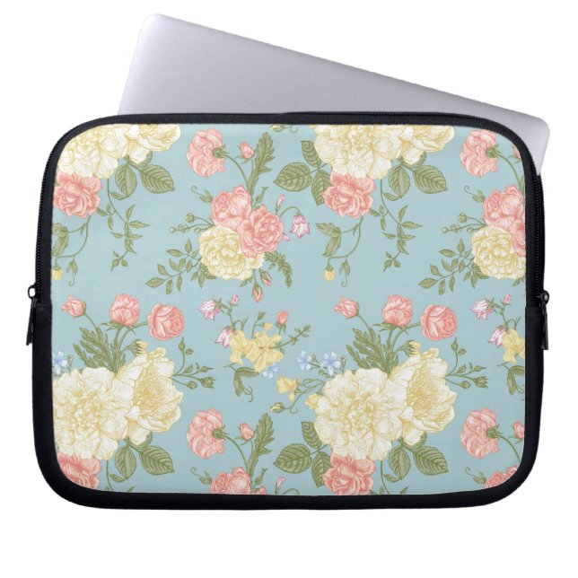 Garden Peony Floral Pattern Laptop Sleeve (Front)