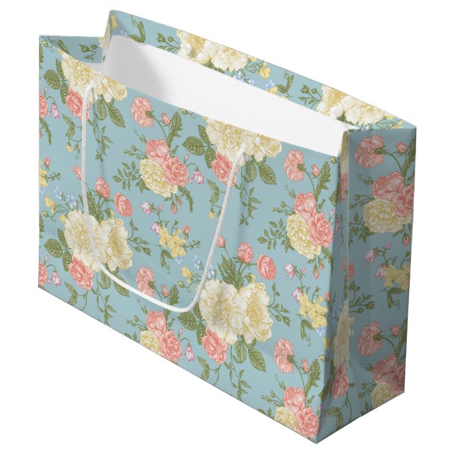 Garden Peony Floral Pattern Large Gift Bag (Front Angled)