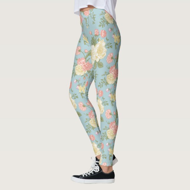 Garden Peony Floral Pattern Leggings (Left)