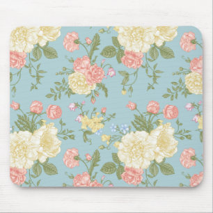 Garden Peony Floral Pattern Mouse Pad