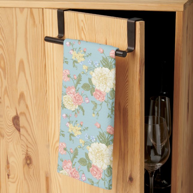 Garden Peony Floral Pattern Tea Towel (Thirds Fold)